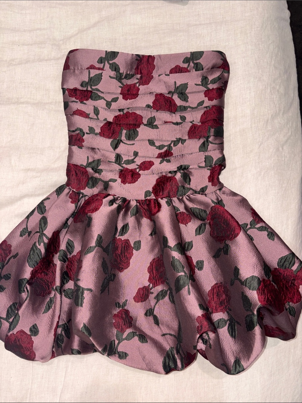 Hausen Small Strapless Purple Floral Bubble Mini Dress